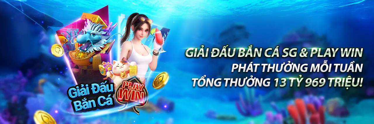 Hình ảnh chính trò chơi Bắn Cá QGWin với kho báu và cá đầy màu sắc
